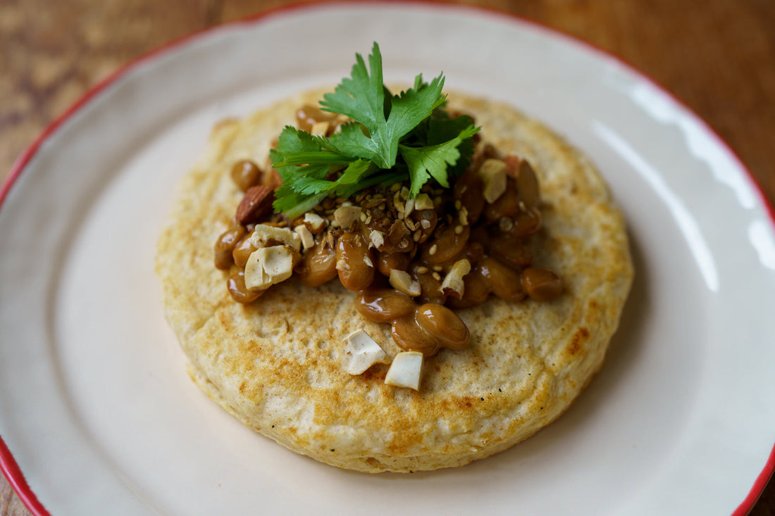 NATTO ON THE PANCAKE.