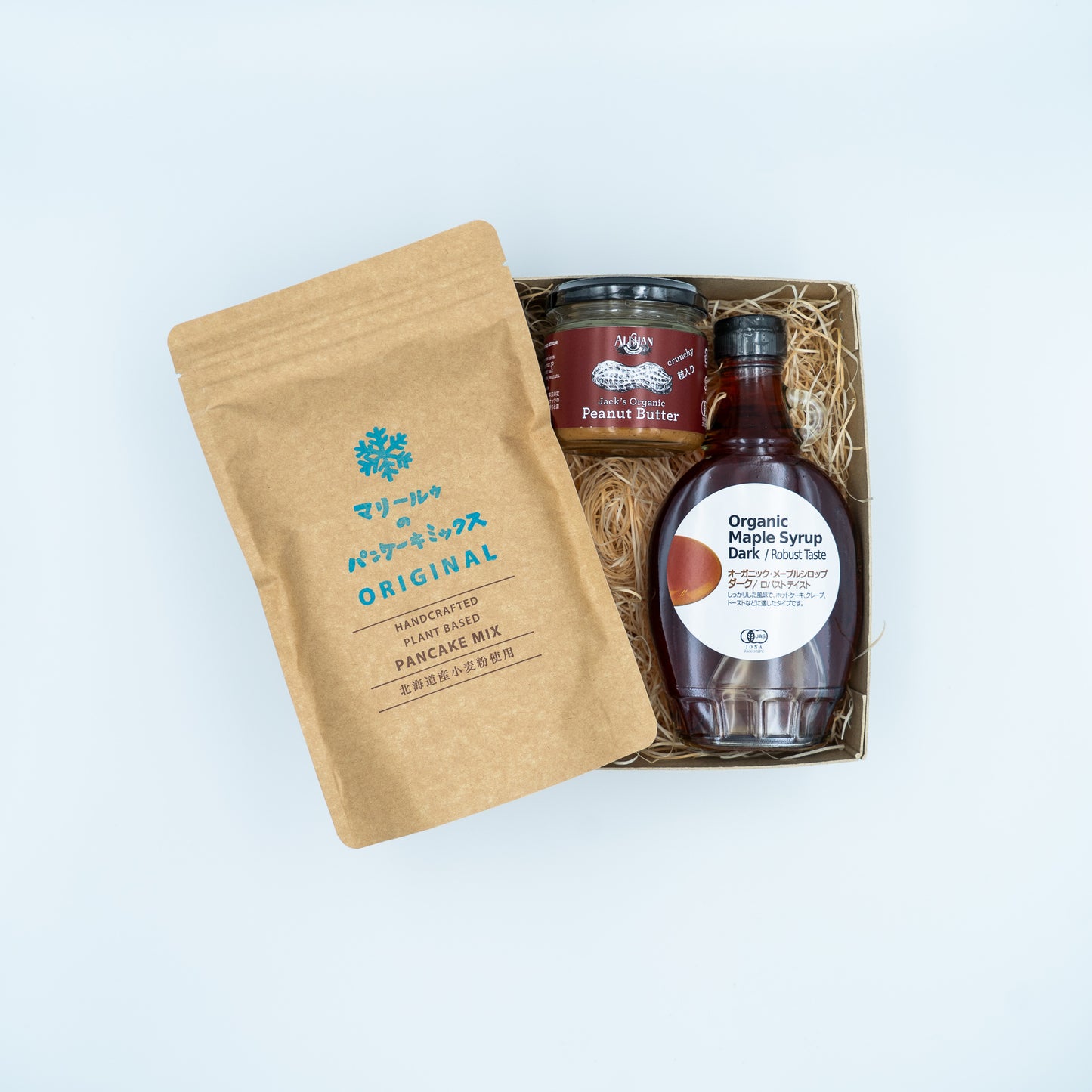 【ギフト】マリールゥのパンケーキミックス1個とオーガニック・メープルシロップとJack's Organic Peanut Butter