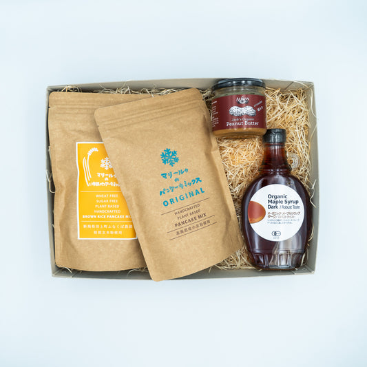 【ギフト】マリールゥのパンケーキミックス2個とオーガニック・メープルシロップとJack's Organic Peanut Butter